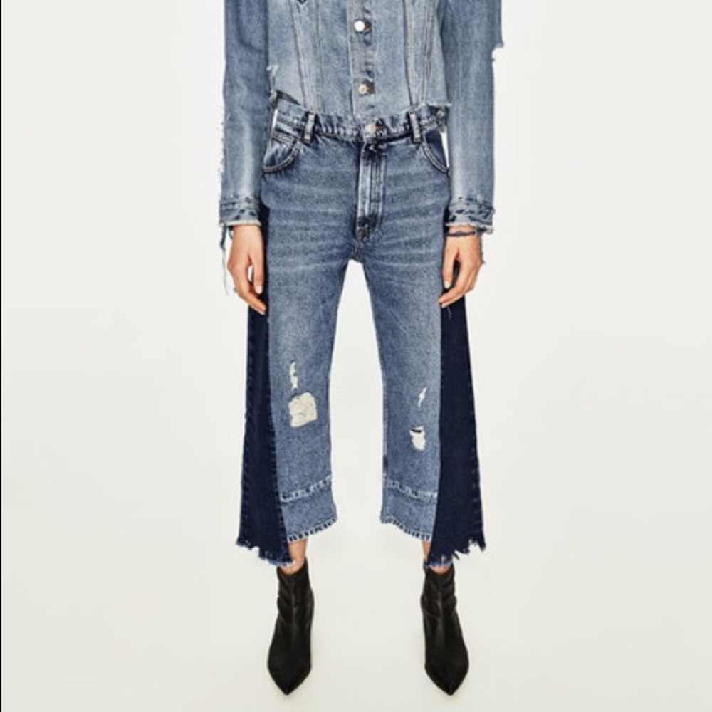 Blue Patchwork Two Tone Denim Asymmetric Splice J… - image 2